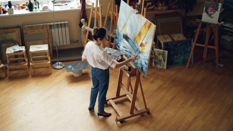 Artist in studio workspace